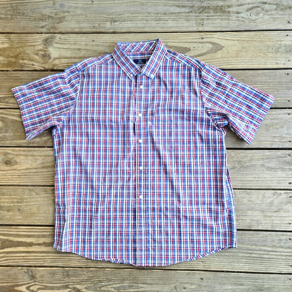 George Mens Classic Fit Button Up Short Sleeve Shirt Multi Color XL (46-48)